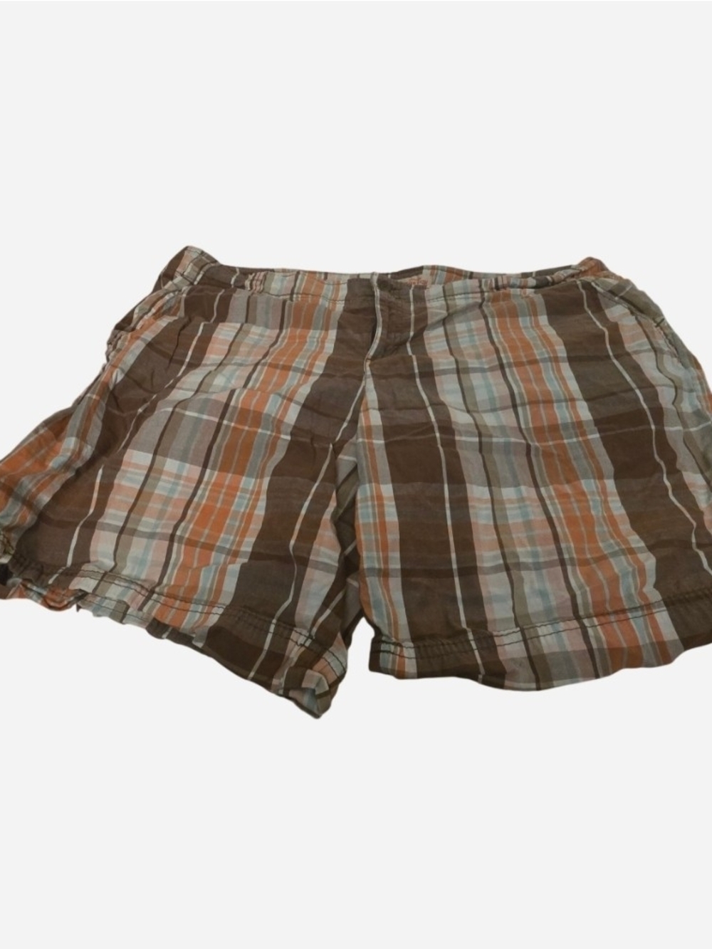 Faded Glory Brown & Orange Plaid Flat Front Men's Shorts